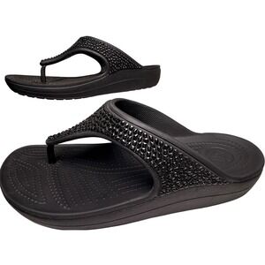 Crocs Sloane Embellished Flip Flops Black Studded Thong Sandals Womens 11